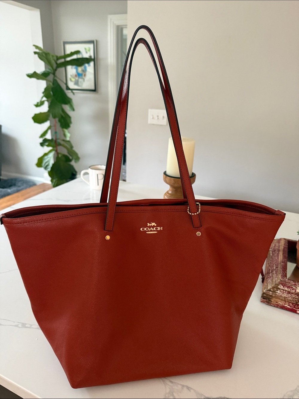 Coach Red Leather Tote with Gold Hardware